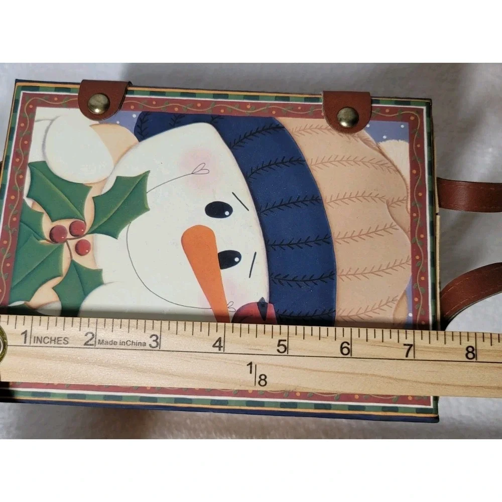 2 Christmas Baskets With Snowman Lg. & Sm Jan Shade Beach Weaved Leather Handles